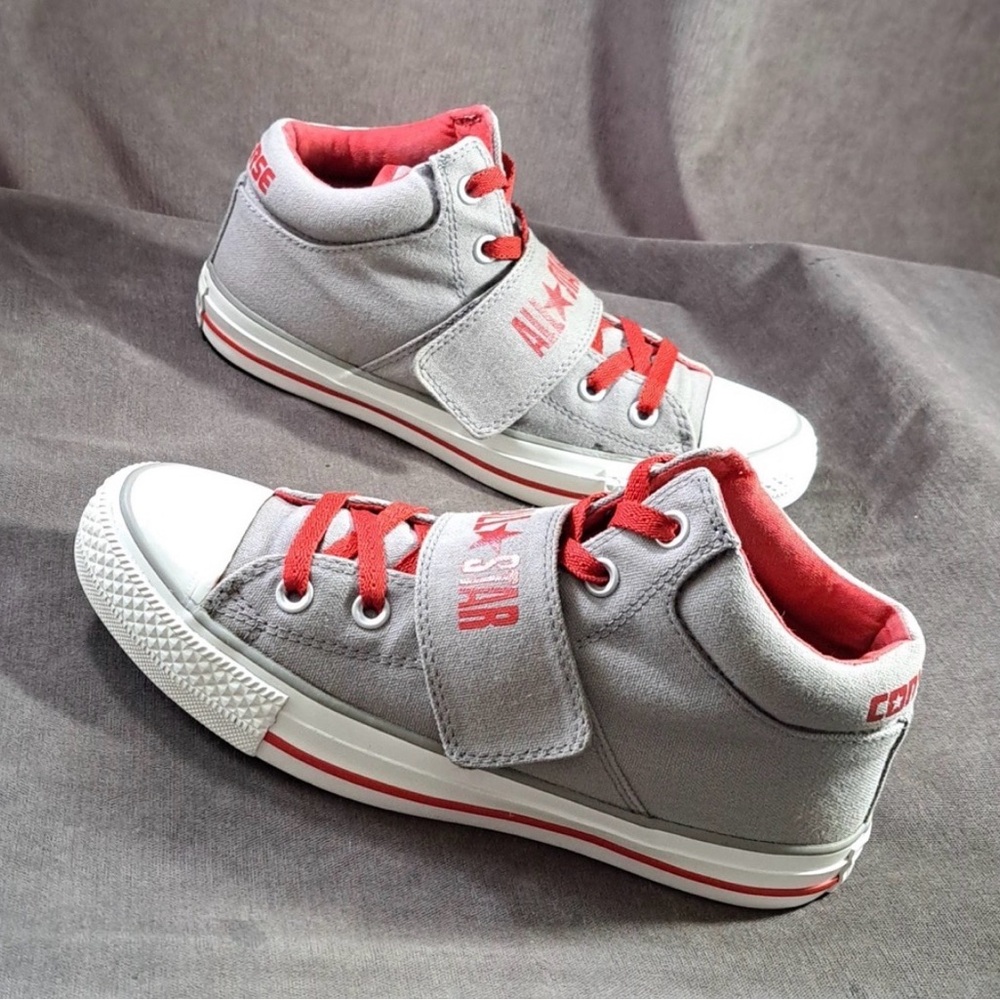 Converse All Star Mid-Top Strap Sneakers – Grey/Red – Unisex 6 (Women’s 8)